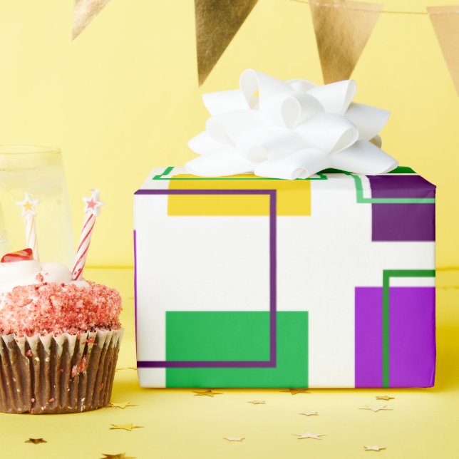 Mardi Gras Squares and Outlines  Wrapping Paper (Birthday Party)