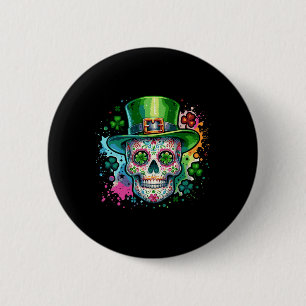 Mardi Gras St Patricks Day Shamrock Sugar Skull Ca 6 Cm Round Badge