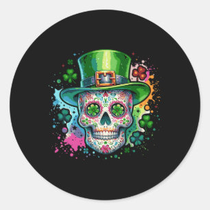 Mardi Gras St Patricks Day Shamrock Sugar Skull Ca Classic Round Sticker