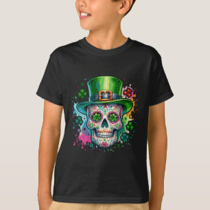 Mardi Gras St Patricks Day Shamrock Sugar Skull Ca T-Shirt