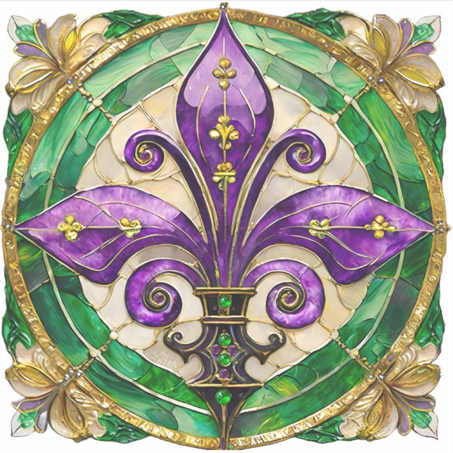 Mardi Gras Stained Glass Fleur de lis  (Front)