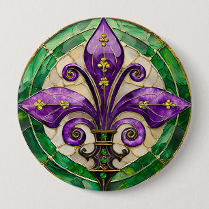 Mardi Gras Stained Glass Fleur de lis  10 Cm Round Badge