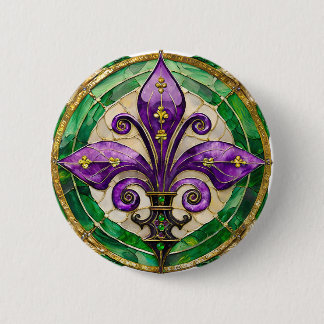 Mardi Gras Stained Glass Fleur de lis 6 Cm Round Badge