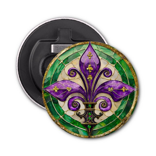 Mardi Gras Stained Glass Fleur de lis  Bottle Opener (Front)