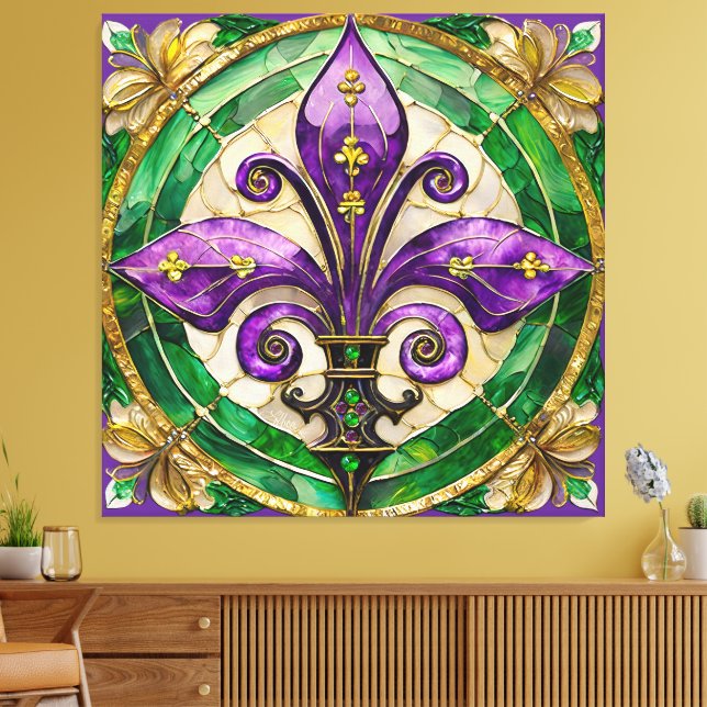 Mardi Gras Stained Glass Fleur de lis  Canvas Print (Insitu(LivingRoom))