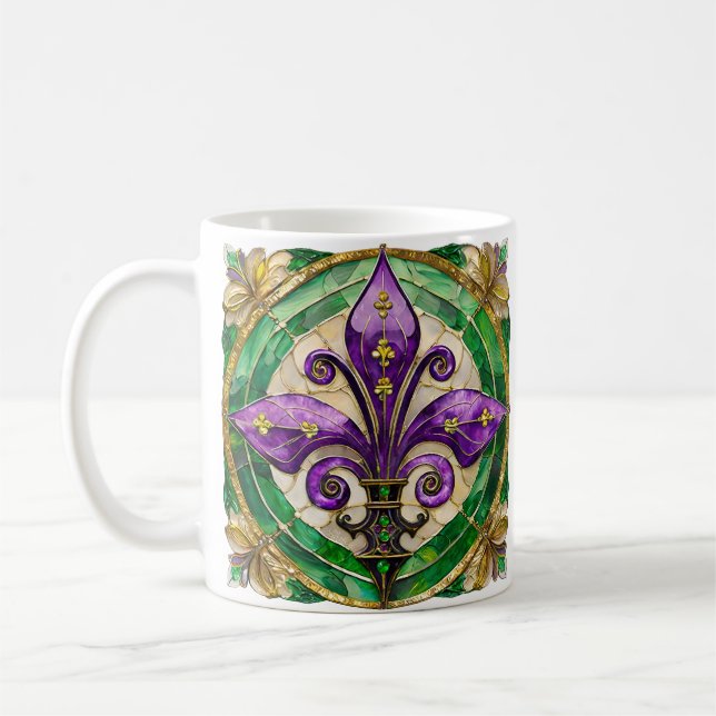 Mardi Gras Stained Glass Fleur de lis  Coffee Mug (Left)