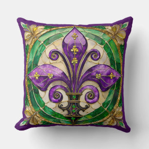 Mardi Gras Stained Glass Fleur de lis  Cushion