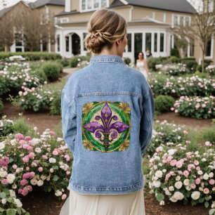 Mardi Gras Stained Glass Fleur de lis  Denim Jacket