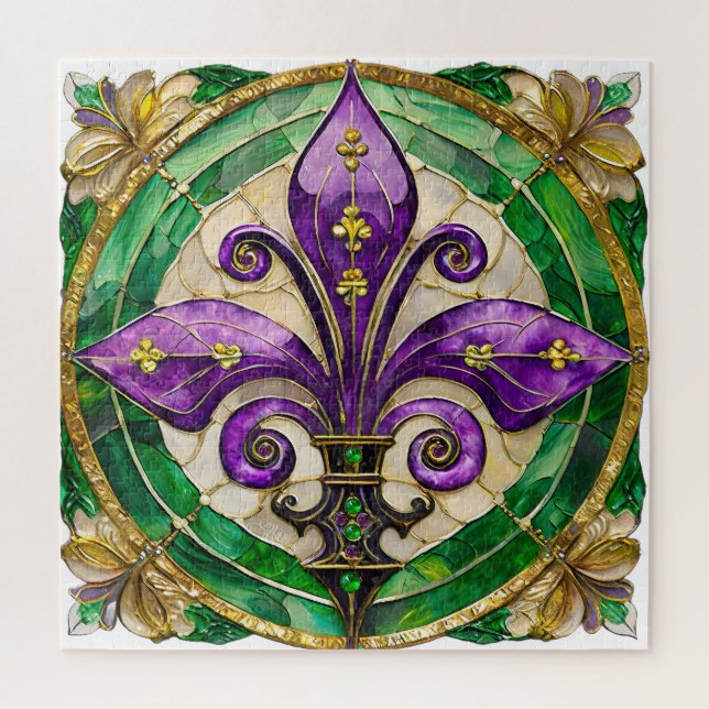 Mardi Gras Stained Glass Fleur de lis  Jigsaw Puzzle (Vertical)