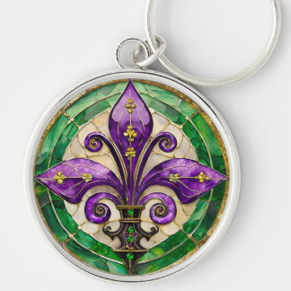 Mardi Gras Stained Glass Fleur de lis Key Ring