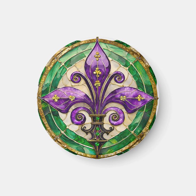 Mardi Gras Stained Glass Fleur de lis  Magnet (Front)