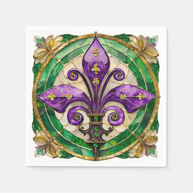 Mardi Gras Stained Glass Fleur de lis  Napkin (Front)
