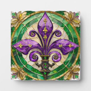 Mardi Gras Stained Glass Fleur de lis Plaque