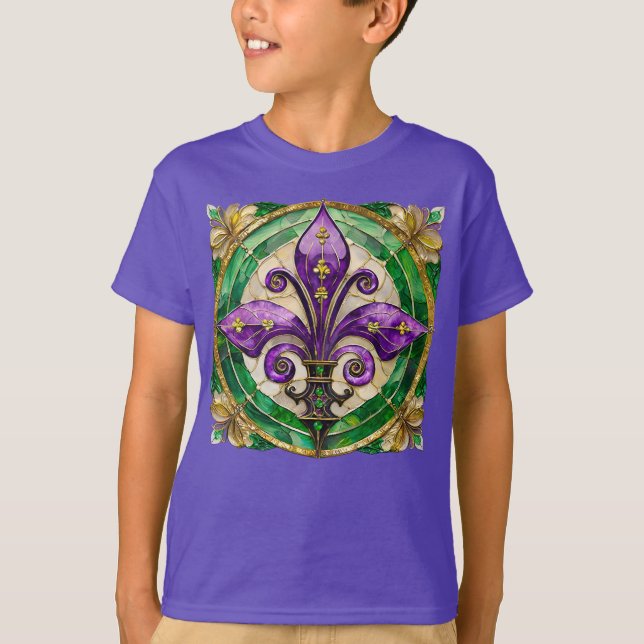 Mardi Gras Stained Glass Fleur de lis  T-Shirt (Front)