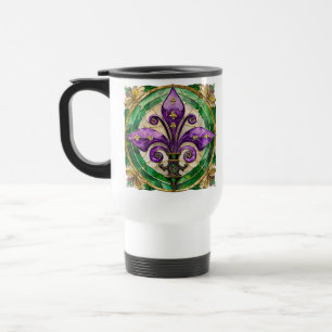 Mardi Gras Stained Glass Fleur de lis Travel Mug
