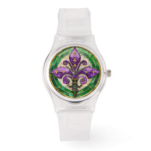 Mardi Gras Stained Glass Fleur de lis Watch