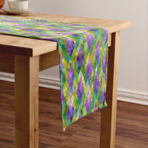 Mardi Gras Stained Glass Harlequin Print Short Table Runner
