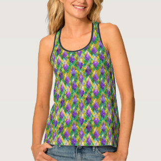Mardi Gras Stained Glass Harlequin Print Singlet