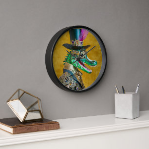 Mardi Gras Steampunk Party Animal Alligator Clock