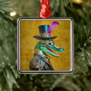 Mardi Gras Steampunk Party Animal Alligator Metal Tree Decoration