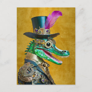 Mardi Gras Steampunk Party Animal Alligator Postcard