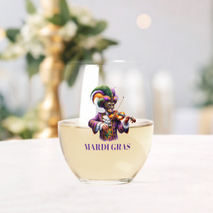 Mardi Gras Stemless Wine Glass