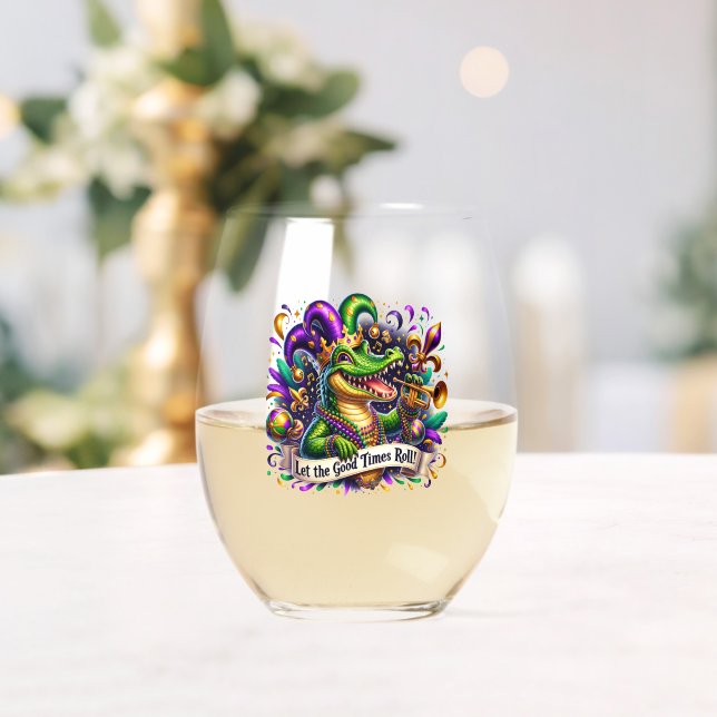 Mardi Gras Stemless Wine Glass (Insitu (Wedding))