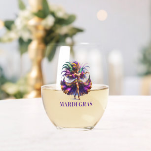 Mardi Gras Stemless Wine Glass