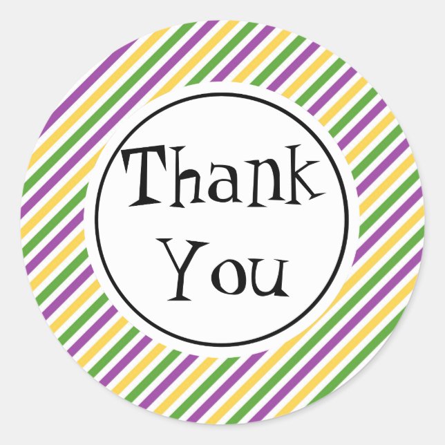 Mardi Gras Stripe Birthday Classic Round Sticker (Front)