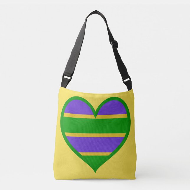 Mardi Gras Striped Heart Crossbody Bag (Front)