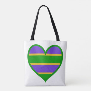 Mardi Gras Striped Heart Tote Bag