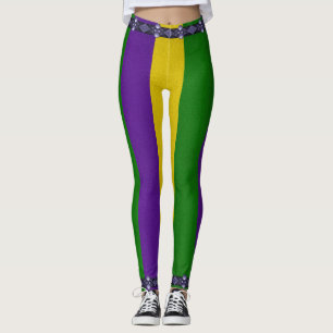 Mardi Gras Striped Pattern Leggings