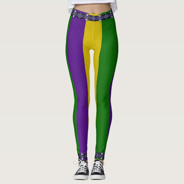 Mardi Gras Striped Pattern Leggings (Front)