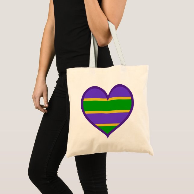 Mardi Gras Striped Purple Heart  Tote Bag (Front (Product))