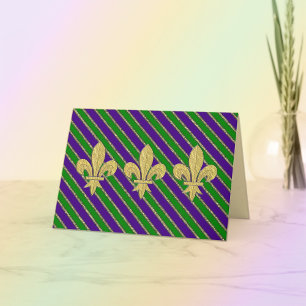 Mardi Gras Stripes & Fleur de Lys  Card