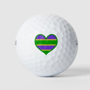 Mardi Gras Stripes Heart Golf Balls