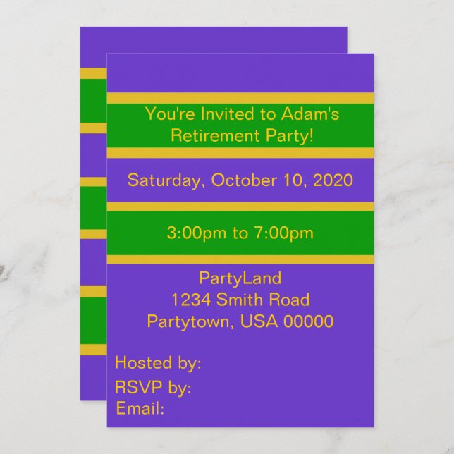 Mardi Gras Stripes Invitation (Front/Back)