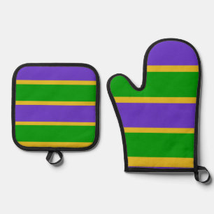 Mardi Gras Stripes  Oven Mitt & Pot Holder Set