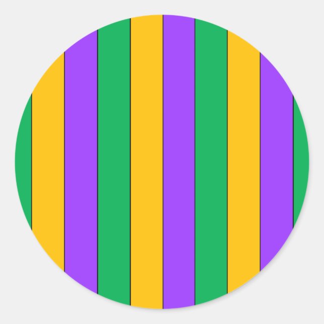 Mardi Gras Stripes Pattern Purple Green Yellow Classic Round Sticker (Front)