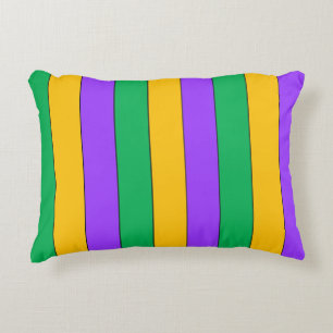 Mardi Gras Stripes Pattern Purple Green Yellow Decorative Cushion