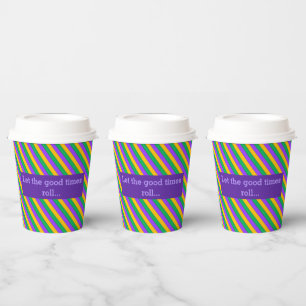 Mardi Gras Stripes Pattern Purple Green Yellow Pap Paper Cups