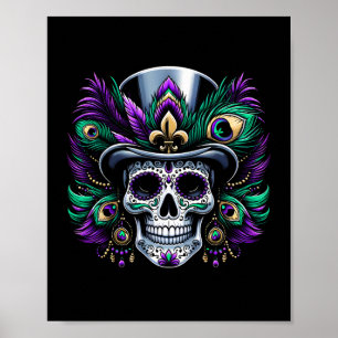 Mardi Gras Sugar Skull Festive Costume Top Dia De Poster