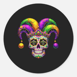 Mardi Gras Sugar Skull Jester Hat Mardi Gras Men W Classic Round Sticker