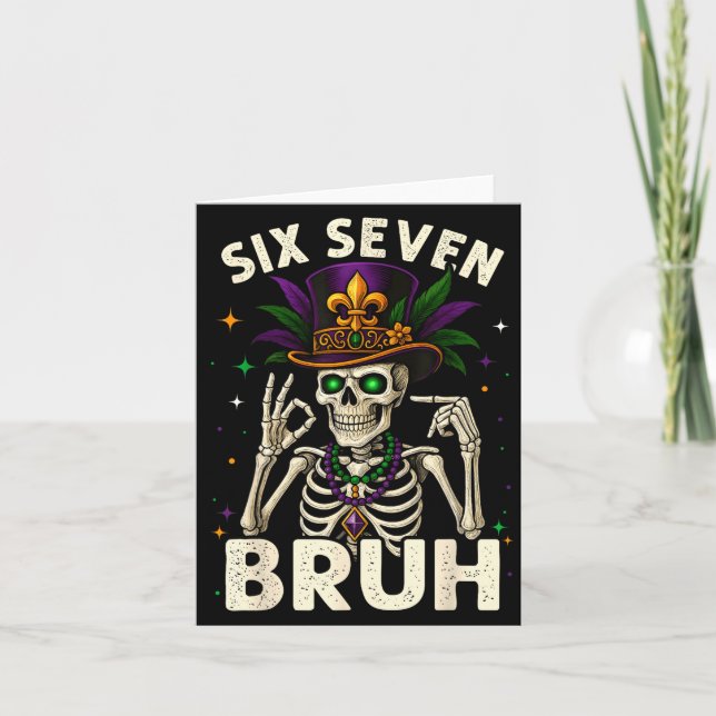 Mardi Gras Sugar Skull Skeleton Six Seven Bruh Mem Card (Front)