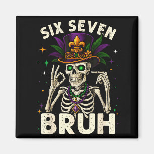 Mardi Gras Sugar Skull Skeleton Six Seven Bruh Mem Magnet