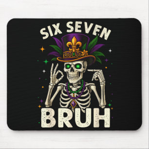 Mardi Gras Sugar Skull Skeleton Six Seven Bruh Mem Mouse Pad