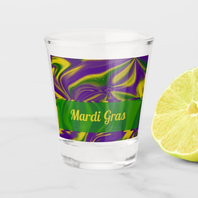 Mardi Gras Swirls Shot Glass (Front)