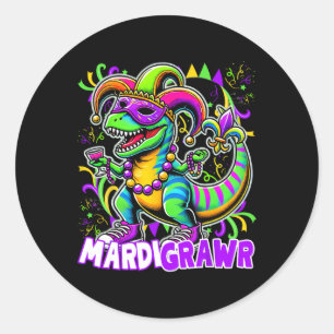 Mardi Gras T Rex Dinosaur Mardi Grawr Bead Costume Classic Round Sticker
