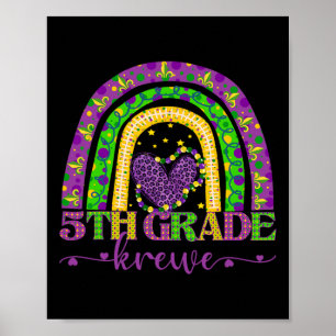 Mardi Gras Teacher 5th Grade Krewe Rainbow Leopard Poster