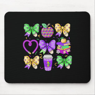 Mardi Gras Teacher Coquette Bow Pencil Apple Book Mouse Pad